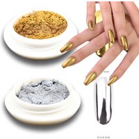 2pcs Metallic Magic Mirror Gold Silver Chrome Nail Powder Mirror Glitter Pigment Nail Art Decor Shinning Metal Nail Rubbing Dust