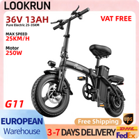 Lookrun G11 Klappbares Elektrofahrrad, 250W, 36V13Ah Lithium-Akku, 35-50 km Reichweite, Unterstützungsmodus, E-Bike für Erwachsene für den Stadtverkehr, 14 Zoll Fat Tire, Klappbares E-Bike für