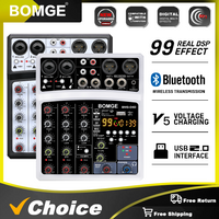BOMGE 4 Channels Audio Sound Mixer Mixing DJ Console USB with 48V Phantom Power 99DSP Effects
