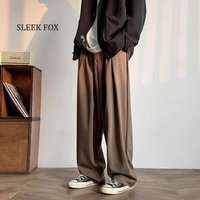 Men's Wide Leg Suit Pants Satin-Like Fabric High Waist Pleats Loose Fit Casual Office Trousers