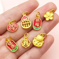 10/15pcs Antique & Sand-Gold Alloy Pendants for Wealth, Prosperity, and Good Fortune. DIY Chinese-style Charms for Bracelets