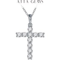 Attagems Handmade Cross Pendant Moissanite Solid Sterling 925 Silver Necklace For Women Luxury Jewelry for Engagement Christmas