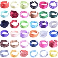 10pcs/lot Plain 10MM Satin Headband Girls Fabric Covered Resin Hairbands Plastic Headbands Kids Elastic Bands Hair Accessories
