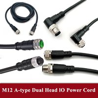 Câble d'alimentation M12 à connexion de type A, 4, 8, 12 ou 17 broches, cordon d'alimentation pour capteur IO, ligne d'extension M12 mâle-femelle avec fiche aviation