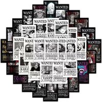 50Pcs One Piece Wanted Poster Sticker Pack, Black & White Anime Bounty Decals for Laptop, Water Bottle & DIY Journal Decor