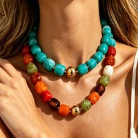 Colorful Choker Acrylic Necklace Square Bead Boho Women Clavicle Chain Acrylic Exaggerated Blending Necklace Beach Jewelry