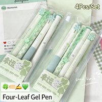 4 Pcs/Set Four-Leaf Clover Gel Pens 0.5mm Quick-Drying Black Ink Neutral Pen Kawaii Stationery Student School Supply