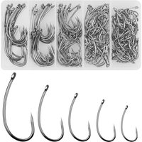 180PCS Barbless Fishing Hooks Kit Carp Fishing Hooks Curved Shank Fly Tying Hooks Circle Hooks for Hair Rig Carp Fishing Tackle