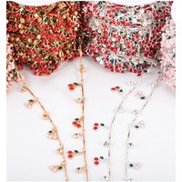0.5M 1M Enamel Red Cherry Charm Crystal Ball Copper Chain for DIY Necklace Bracelet Fruit Beaded Chain Jewelry Making Materials
