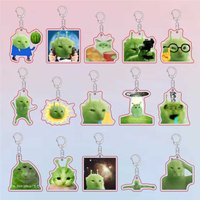 Green Alien Cat Expression Keychain 2D Acrylic Funny Cartoon Alien Cat Backpack Pendant Hanging Decoration Creative Small Gift