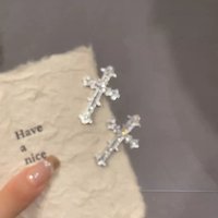 Sweet and Cool Girl Cross-Shaped Metal Rhinestone High-End Duckbill Hair Clip Popular Hairpin Side Bangs Clip High Aesthetic Value