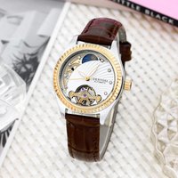 Montre en cuir lumineuse à double creux pour dames, volant d'inertie, montre-bracelet mécanique étanche, mode de luxe décontractée, automatique