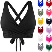 Women's Basic Backless Sexy Swimming Top Fashion Solid Color Cross Tie Bra with Chest Pad No Steel Support Beach Swimsuit