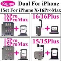1set Dual Sim Card Reader Connector Flex Cable For iPhone 16 15 13 12 11 14 Pro Max XR Tray Slot Holder Adapter Replacement