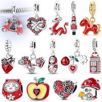925 Ssterling Silver Charms Red Series Pendant Motorcycle Cherry Horse Fit Original Beads Bracelet Diy Fine Jewelry Woman Gift