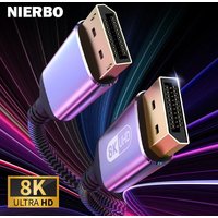 NIERBO DisplayPort Cable 8K DP 1.4Cable 8K@60Hz 4K@144Hz Braided High Speed Display Port Cable Compatible with TV Monitor Laptop