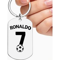 1PC Ronaldo 7 Soccer Keychain, Stainless Steel Dog Tag Pendant, Football Fans Souvenir Ronaldo #7 Football Keyring For Men Women
