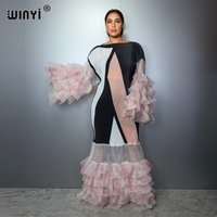 WINYI Women's Slim Fit Pleated Boho Kaftan Abaya Dress Dubai Style Luxury Beach Cover up Long Casual Evening Gown for Party