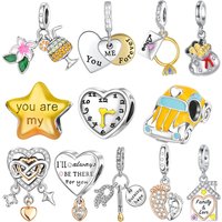 925 Sterling Silver Cocktail FlowerCharms Beads Fit Original Bracelets Bag Keychain Charms Beads Pendant Diy Women Jewelry Gift