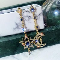 Hot Sale Elegant Asymmetric Star Moon Earrings Long Statement Tassel Sparkling Personalized Earrings Jewelry