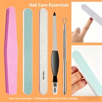 5Pcs Professional Manicure Pedicure Kit Nail File,Cuticle Pusher & Polishing Tool for At-Home Nail Care,Perfect for Natural