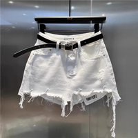 2026 Summer New Sexy High-waisted Personalized Street Torn Hole Denim Skirt White Anti-light Skirt