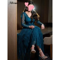 Mirror Dress Elegant Vintage Sexy Lace Peacock Blue V-Neck A-Line Customized Formal Occasion Prom Dress Evening Party Gowns