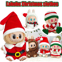 Christmas Labubu Doll ClothesSweater Hat Set for Mini Idol V1 V2 V3, Warm Holiday Plush Toy Outfit, Santa Gift for Collectors