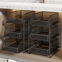 Pull out Bathroom Sink Storage Rack Shelf Kitchen Cabinet Multi Layer Organizer Iron Material Personal Care Items Storage Basket