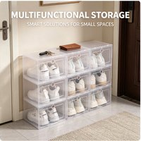6PCS Transparent Shoe Boxes Stackable Plastic Dustproof Sneaker Organizer Space Saving Footwear Storage for Closet Entryway Home