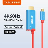 CABLETIME 4K 60Hz USB C to HDMI Cable PD 100W Type C to HDMI Cable Adapter Prefect Nintendo Switch 2/1 OLED for PS4/5