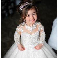 A Line Girl Lace Appliques Princess Wedding Party Flower Girls Dresses Vintage Gown With Bow Kids First Communion Ball Gown