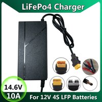 Lifepo4 Charger 12V 4S 14.6V 10A With Alligator Clip/XT60/XT90 for LFP Battery Charger for 12.8V Lithium Iron Battery Pack