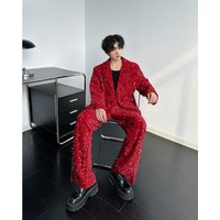 Ensemble veste et pantalon moulants pour homme, blazer habillé, blazer à manches longues, spectacle sur scène, vêtements brillants, document uni, rouge et noir