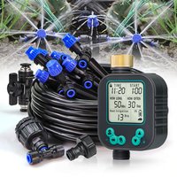 1/4" Garden Irrigation Timed System w/ Rain Sensor LCD Timer 4/6mm Adjustable Sprinkler Dripper Outdoor Lawn Plant Pots Watering