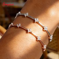 Smyoue Certified 2.5mm Round Flower Moissanite Bangle for Women Original Pure 925 Sterling Silver Bracelet Luxury Female Jewelry