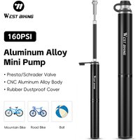 WEST BIKING 160PSI Bicycle Pump Mini Aluminum Alloy Portable Bike Pump Schrader/Presta Valve Inflator MTB Road Bike Accessories