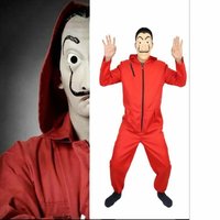 Money Heist Dali Mask Cosplay Costume Red Jumpsuit Adult Halloween Carnival Party Outfit Apparel Clothing Suit Stage Performance