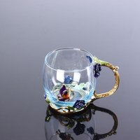 Drinkware Glass Enamel Flower Tea Cup Heat-Resistant Flower Pattern Coffee Cup Transparent with Spoon Tea Mug Gift