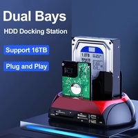 10 IN 1 IDE SATA USB3.0 Dual Bay External Hard Disk Drive 2.5 inch 3.5 inch HDD Docking Station One Touch Backup HUB Card Reader