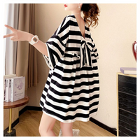 Street Casual Bow Patchwork T Shirt Dress Summer New Short Sleeve V Neck Loose Trend Mini Dress Fashion Sweet Women Clothing