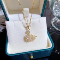 Original Fashion Full Crystal Cartoon Swan Pendant Necklace for Women Charm Gold Color Stainless Steel Zircon Chokers Jewelry