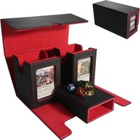 Card Deck Box with 2 commander display windows, removable card storage box with dice tray, PU leather strong magnet card