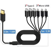 PD 1 to 6 Type C/Micro USB Splitter Cable 3 in 1 USB Multi Cable Fast Charing Cord For Phone MP3 Player and USB-C Smart Devices