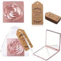 1/3/6/12Set Rose Gold Flower Folding Makeup Mirror Souvenir Handheld Pocket Mirror with Organza Drawstring Bag Thankyou Gift ZYF