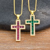 Nidin Multicolors Cross Pendant Zircon Necklace for Women Accessories Fashion Long Chain Exquisite Aesthetic Holiday Party Gifts