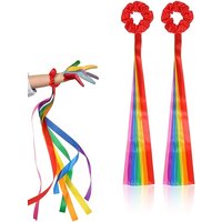2pcs Rainbow Dance Ribbons Rainbow Rhythm Ribbons Wrist Streamers Hand Held Rhythm Streamers Gymnastics Dance Decorations