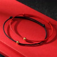 Fashion Small Gold Color Titanium Beads Red/Black Woven Braid Lovers' Bracelets For Women Men Size Adjust Bangles