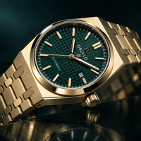 OBLVLO Luxury Mens Watch Yellow Gold Green Dial Mechanical Watches Luminous 50M Waterproof Automatic Casual Watch for Men TM-SIM