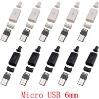 10Pcs Micro USB 5 Pin Soldering Type Male Plug Connector 5P MicroUSB Tail Charging Socket DIY Repair Plugs 4 in 1 Black White